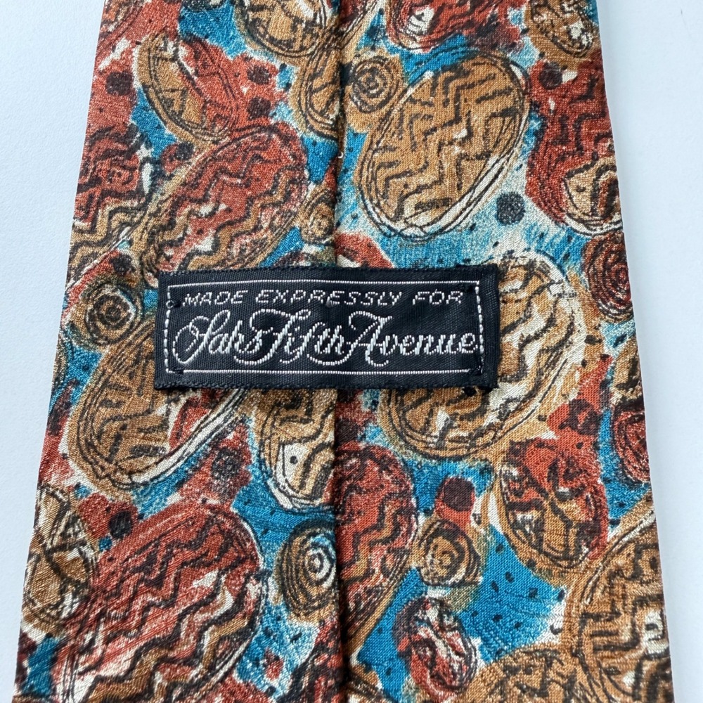 Vintage Saks Fifth Avenue Multicolor Abstract Geometric Silk Tie USA - Picture 3 of 8